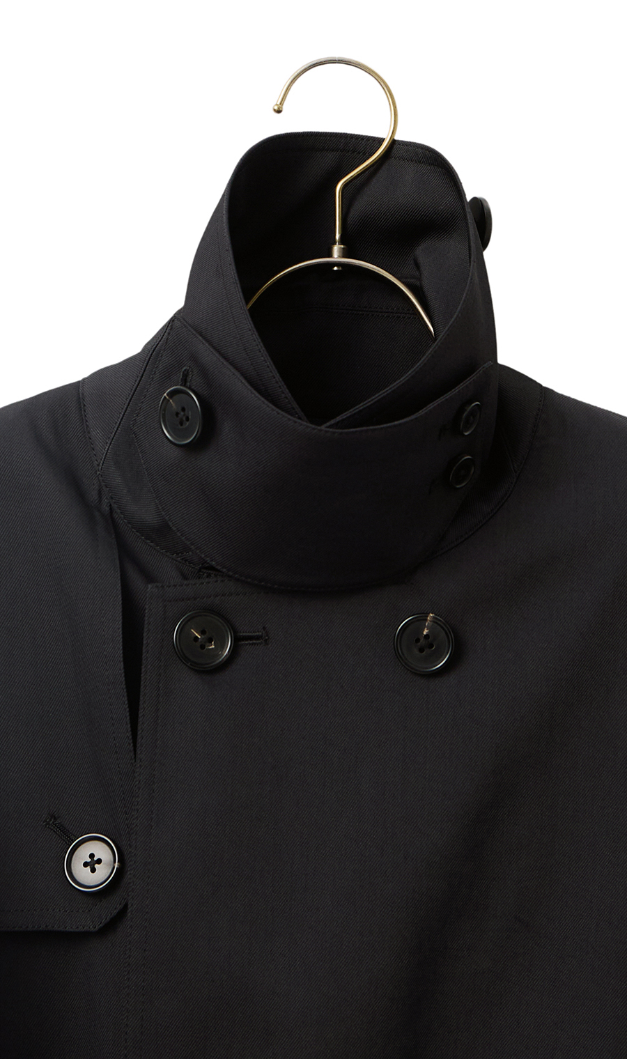 洋服の青山のSavile Row ダブルトレンチコートの襟元(ブラック)