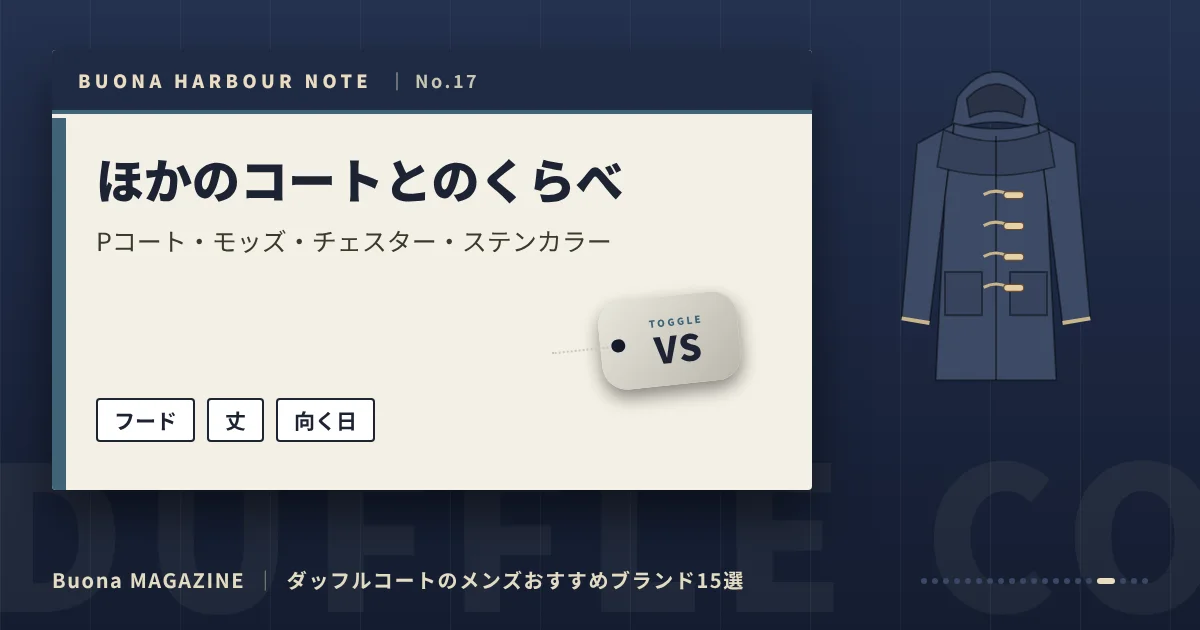 ダッフルコートのメンズブランド｜ほかのコートとのくらべ