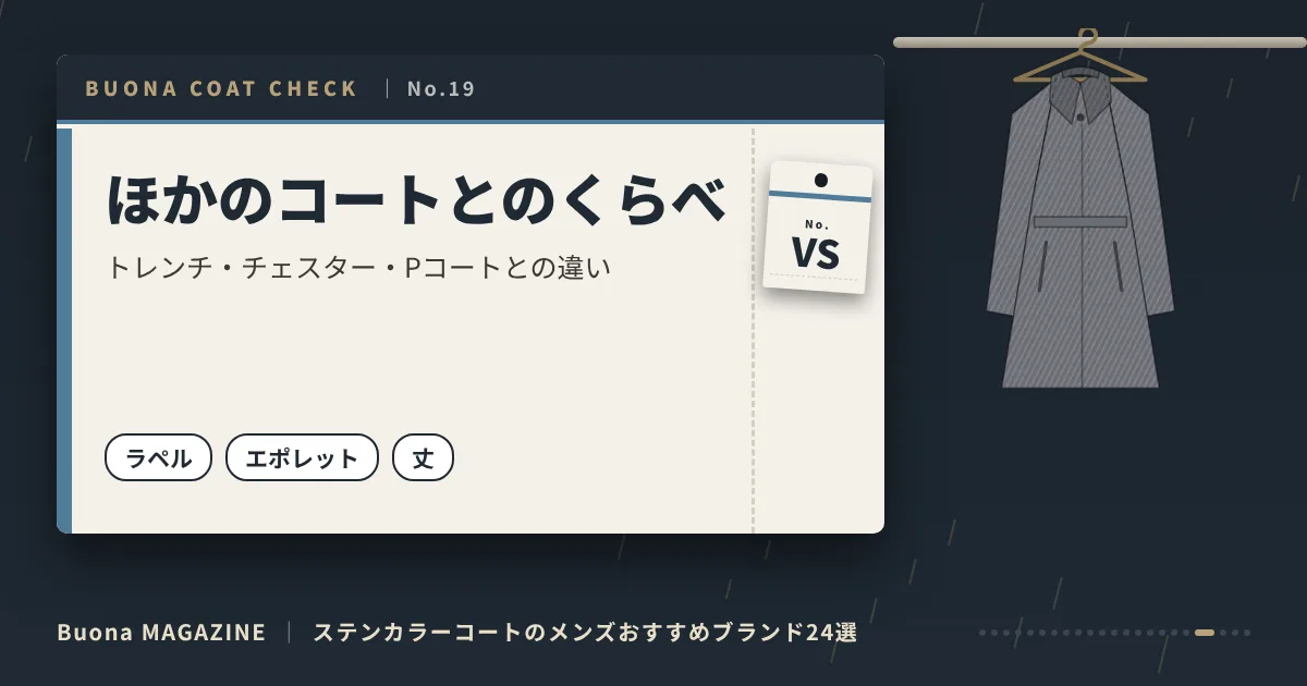 ステンカラーコートのメンズブランド|ほかのコートとのくらべ