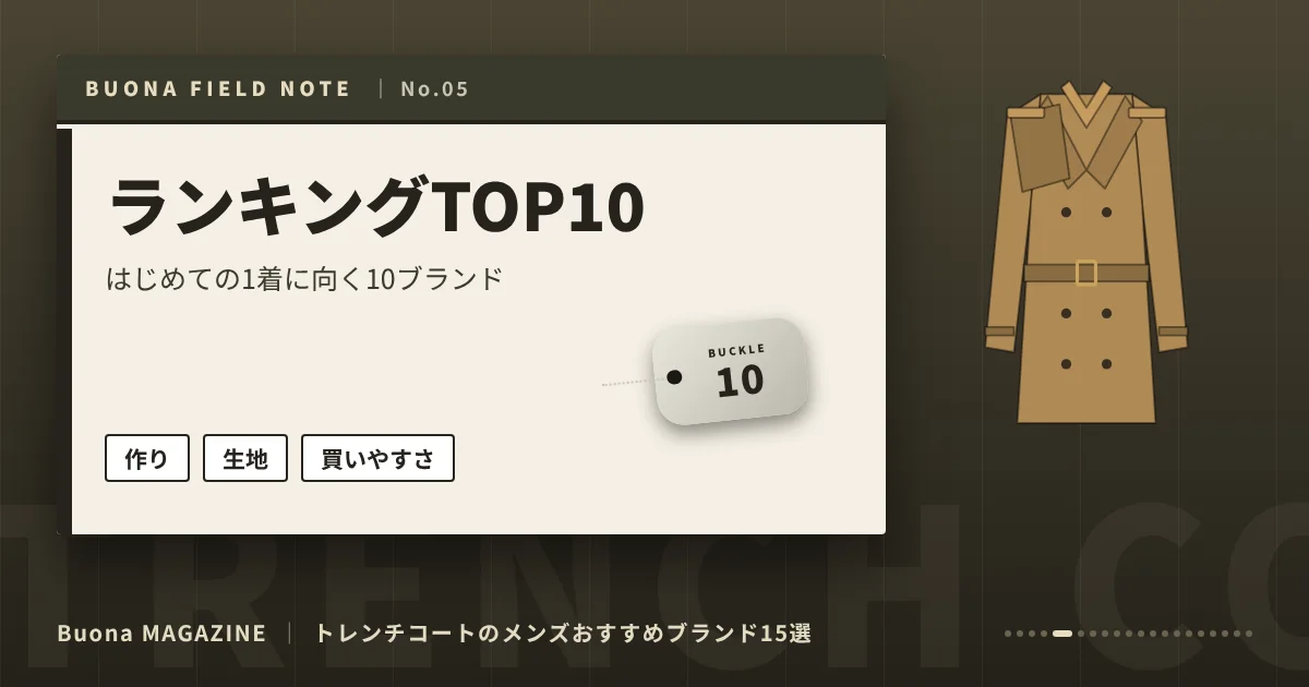 トレンチコートのメンズブランド|ランキングTOP10